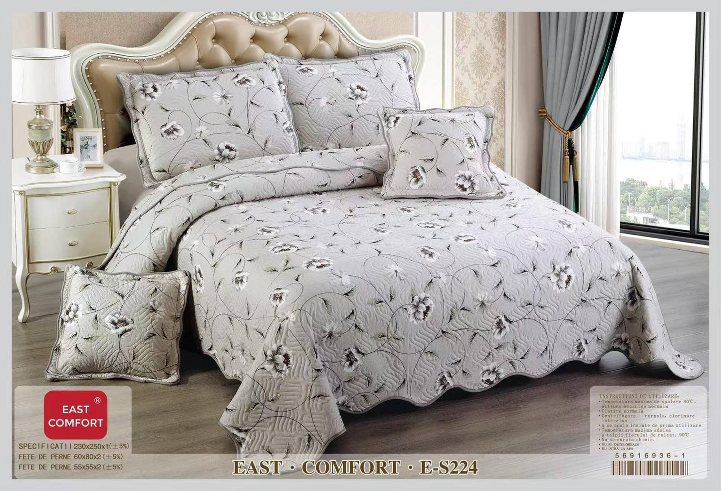 Cuvertura 5 piese din Bumbac Finetat, Gri/Floricele-D8878