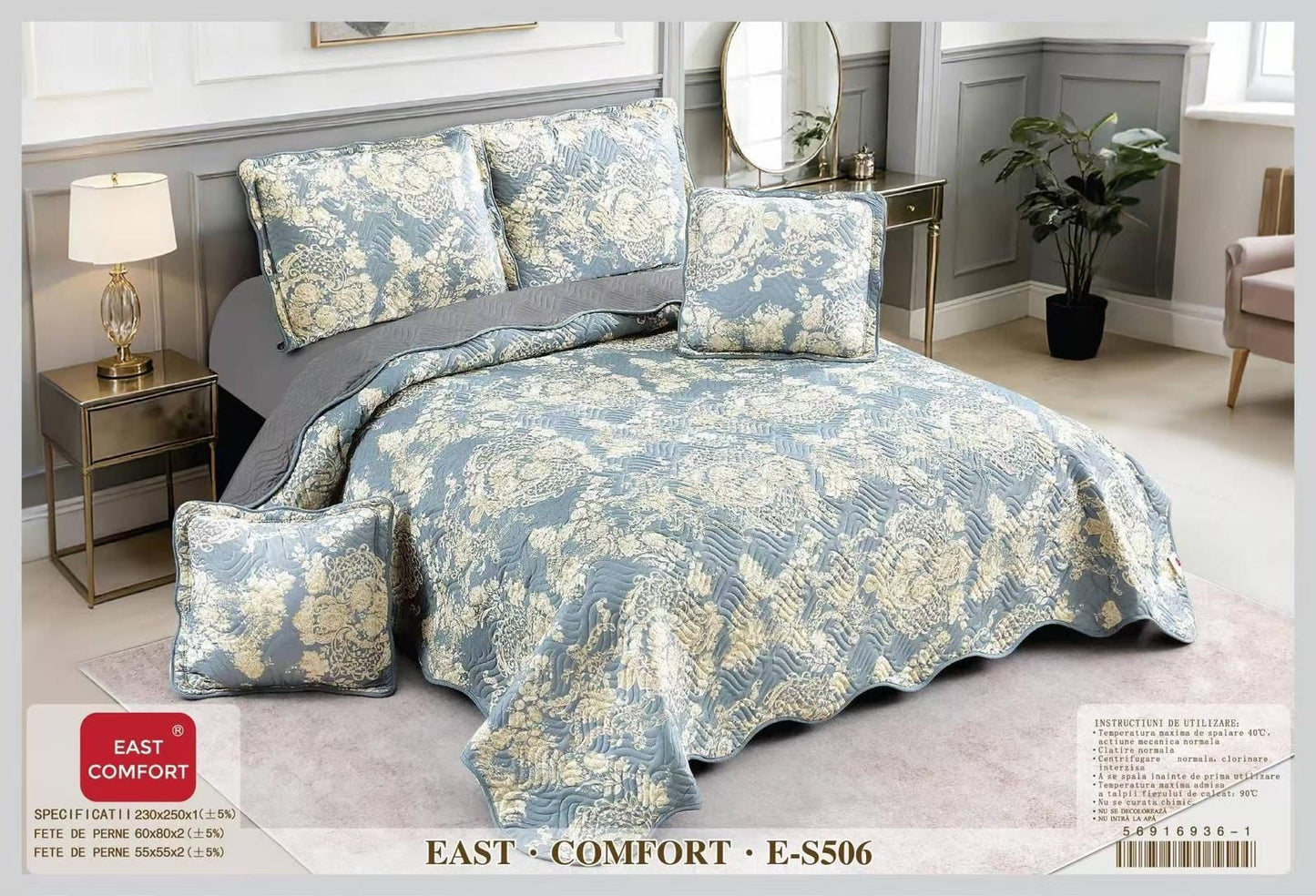 Cuvertura de Pat, 5 piese, Bumbac Finetat, Bleu Royal-D7582