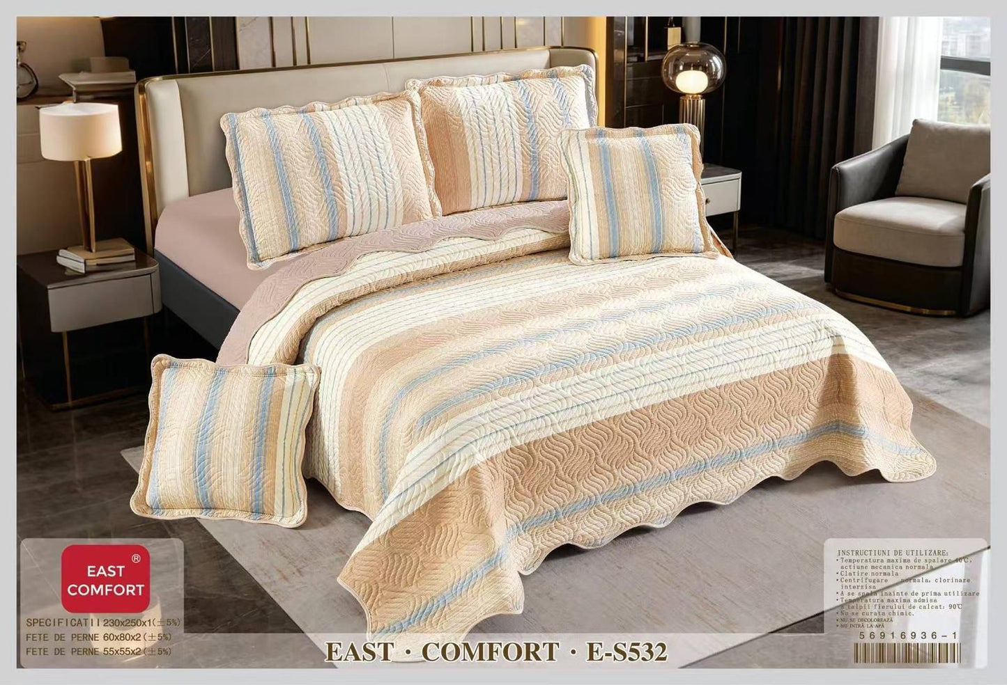 Cuvertura de Pat, 5 piese, din Bumbac Finetat, Multicolor-D5957