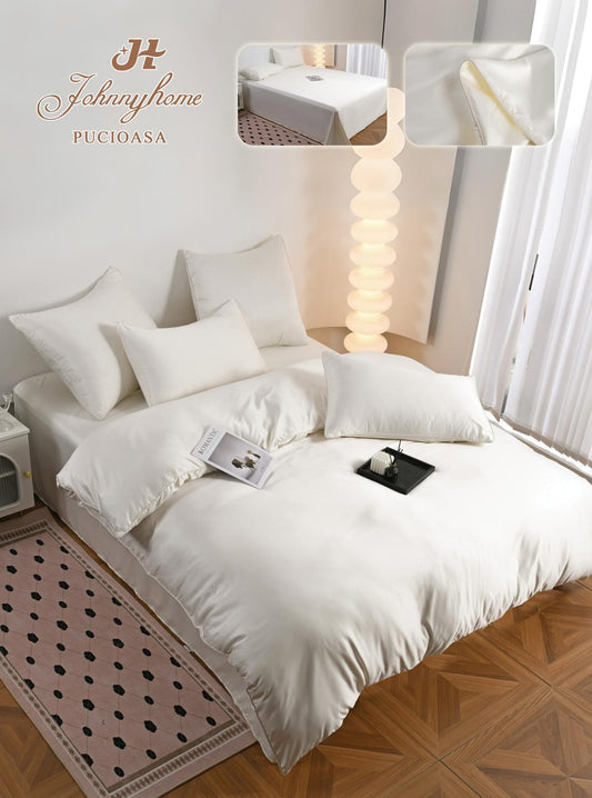 Lenjerie Luxury Pat Dublu, Tip Matase Satinata, 6 Piese, Crem-H9500