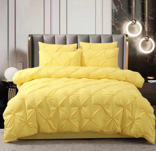 Lenjerie Bumbac Finetat Premium, Soft Touch, 6 Piese, cu Elastic si Pliuri Brodate, Galben-C11051