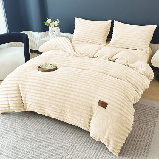 Lenjerie Cocolino Pufoasa cu Blanita Scurta, Model Dungat, 4 Piese, Cearceaf pat cu Elastic-D11336