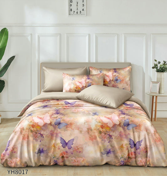 Lenjerie Pat Dublu din Satin, 4 Piese, cu Elastic, Fluturasi-P9939