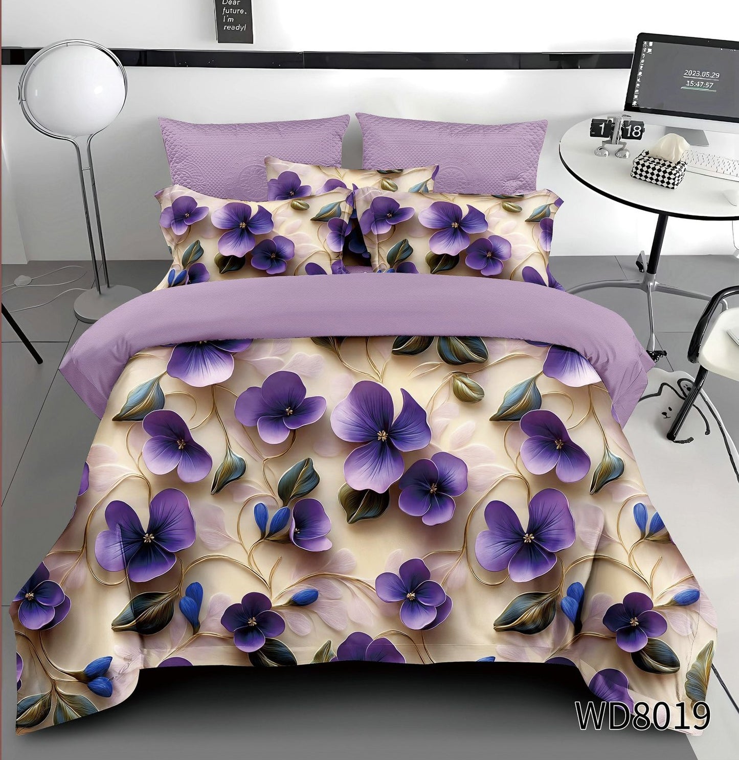 Lenjerie 5D Finet 4 Piese, cu Elastic, Imprimeu Identic cu Poza, Flori-P8989