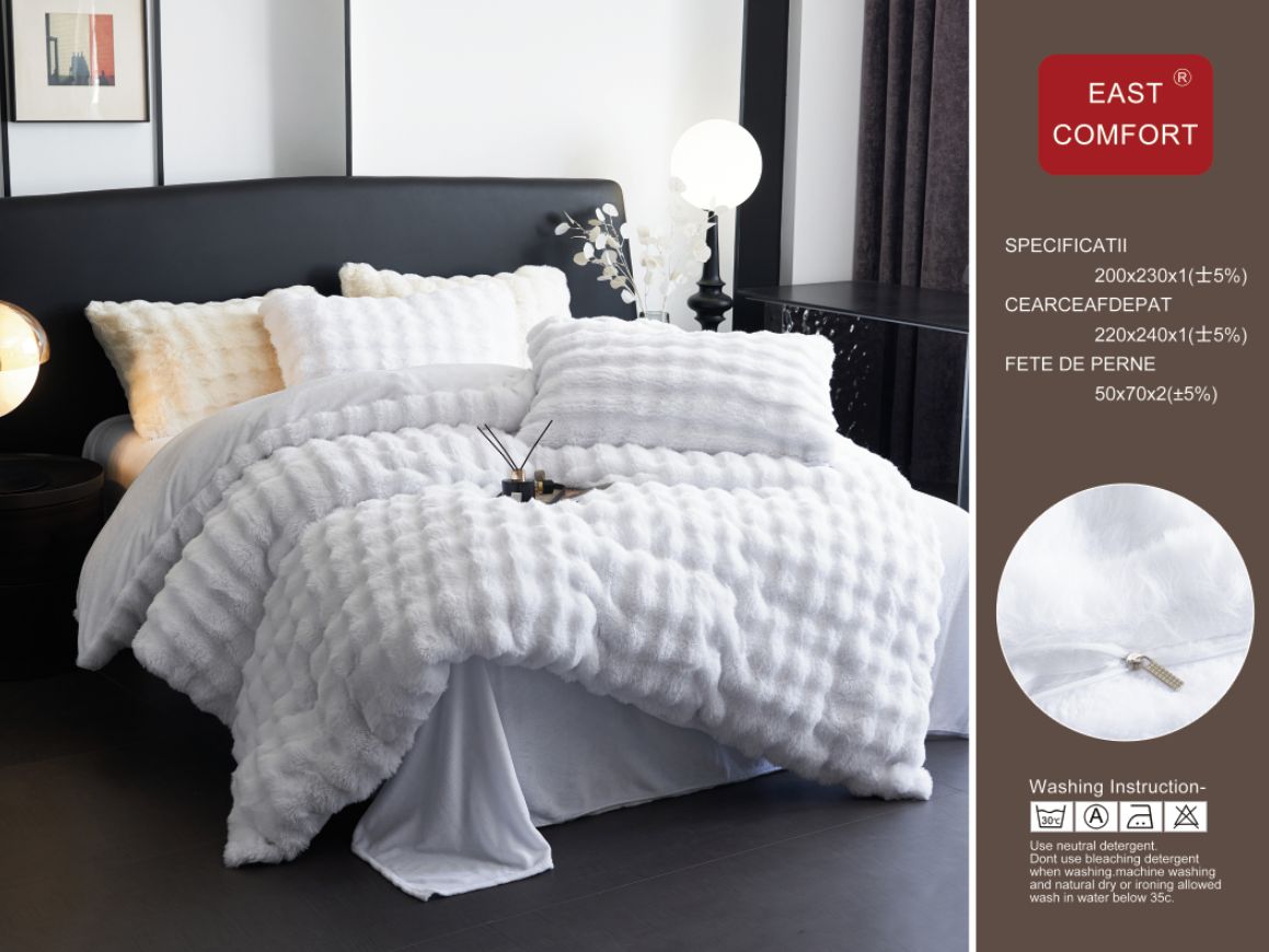 Lenjerie Luxury, Pufoasa, din Blanita artificiala Tip Iepure, 4 piese, Alb-D8907