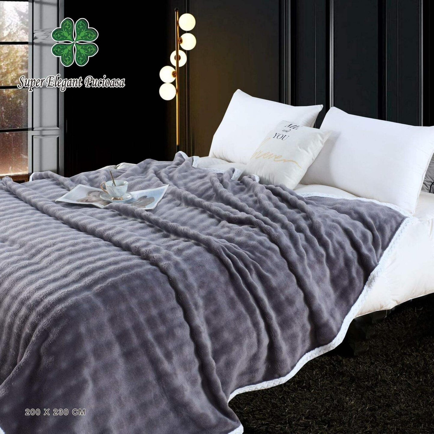 Patura Pufoasa Cocolino Premium, 200x230cm, Gri Inchis-SEP9127