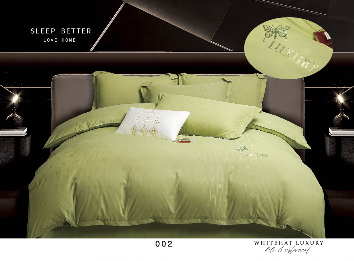 Lenjerie de Pat Luxury, cu 4 Piese, din Imitatie de Bumbac, cu Broderie Imprimata-CF11253