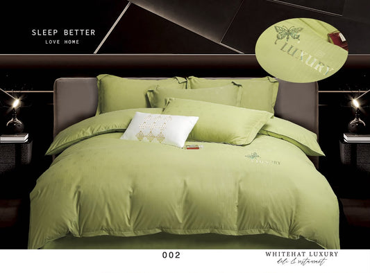 Lenjerie de Pat Luxury, cu 4 Piese, din Imitatie de Bumbac, cu Broderie Imprimata-CF11253