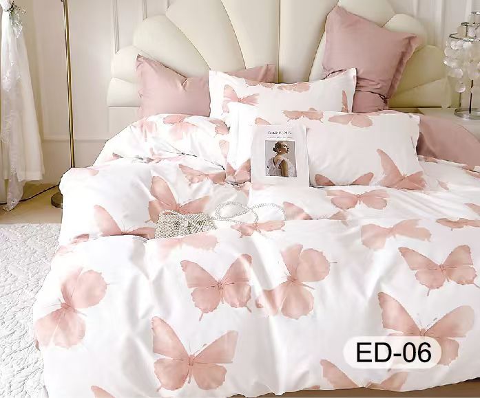 Lenjerie Bumbac Fin Superior, 7 Piese, cu 2 Cearceafuri de Pat, Fluturi-D8114