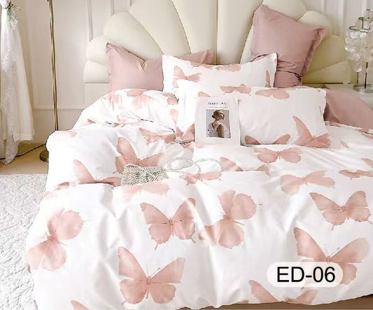 Lenjerie Bumbac Fin Superior, 7 Piese, cu 2 Cearceafuri de Pat, Fluturi-D8114