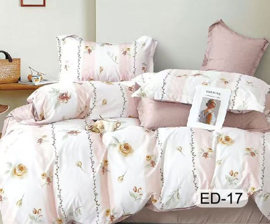 Lenjerie Bumbac Fin Superior, 7 Piese, cu 2 Cearceafuri de Pat, Flori-D8120