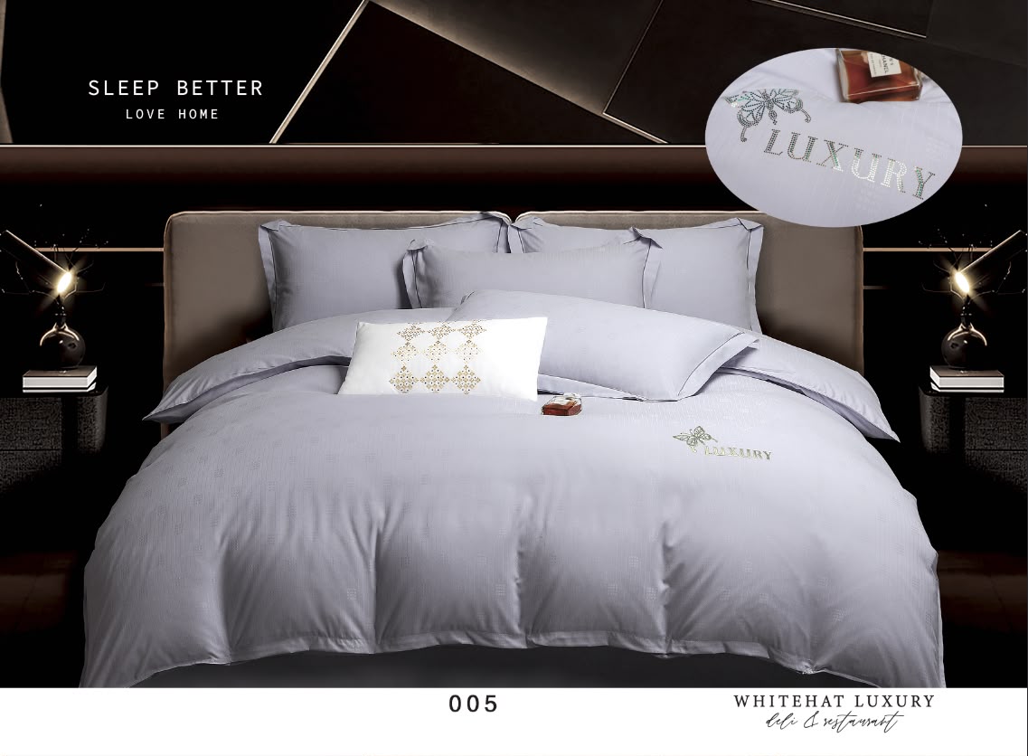 Lenjerie de Pat Luxury, cu 4 Piese, din Imitatie de Bumbac, cu Broderie Imprimata-CF11254