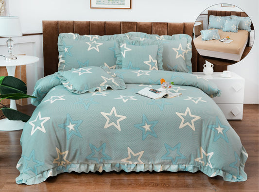 Lenjerie Bumbac Tip Finet, 6 Piese, cu Elastic si Volanas, Stele-A10373
