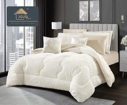 Lenjerie Pat cu Pilota Inclusa, Model Cocolino Plusat Pe Fata si Catifea pe Spate, Cearceaf de Pat Cu Elastic, 6 Piese-C9914