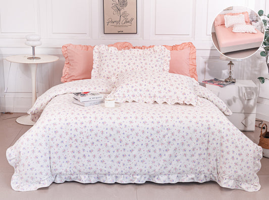 Lenjerie Bumbac Tip Finet, 6 Piese, cu Elastic si Volanas, Floricele-A10374