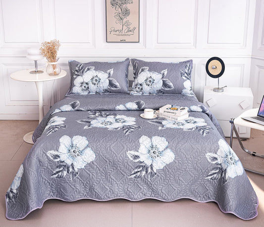 Cuvertura De Pat 3 Piese, din Bumbac Satinat, Floricele-A9870