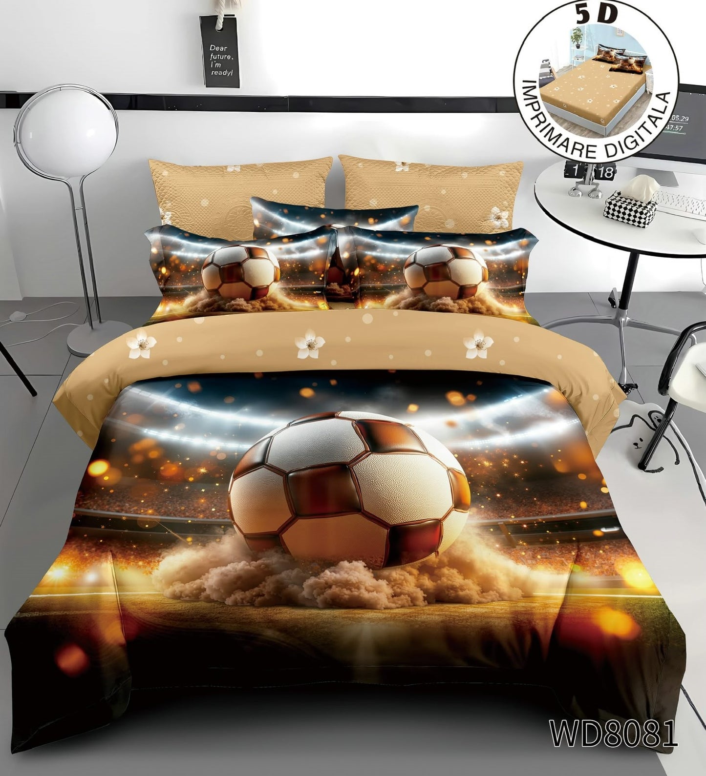 Lenjerie 5D Finet 4 Piese, cu Elastic, Imprimeu Identic cu Poza, Football-P11268