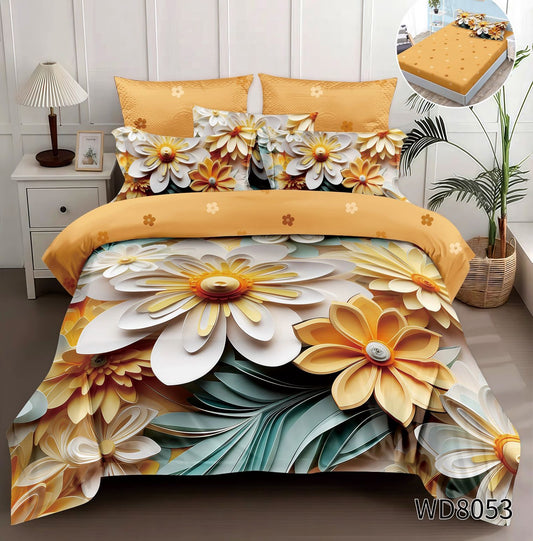 Lenjerie 5D Finet 4 Piese, cu Elastic, Imprimeu Identic cu Poza, Flori-P8966