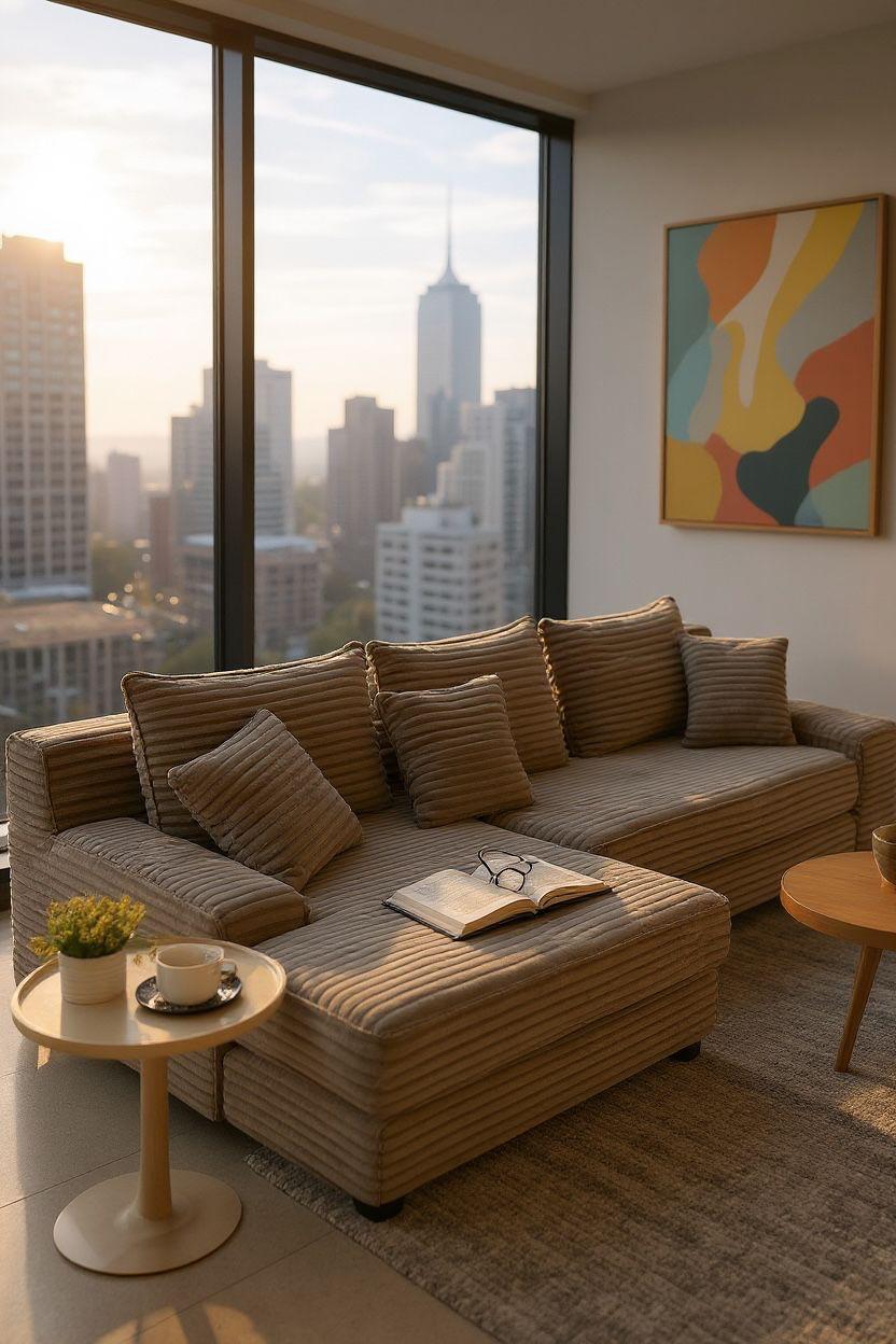 Coltar Premium Elysia, cu Susținere Ergonomică HD Foam, Catifea Reiata, Maro-C10010