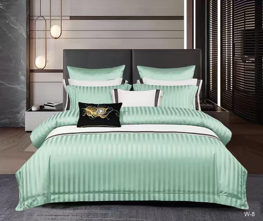 Lenjerie Bumbac Damasc Deluxe, 6 Piese cu Elastic, Verde Menta-V10711
