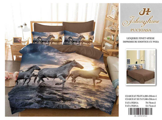 Lenjerie 5D Finet 6 Piese, Imprimeu Identic cu Poza, Cai-H9649