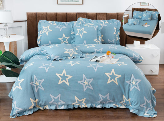 Lenjerie Bumbac Tip Finet, 6 Piese, cu Elastic si Volanas, Stele-A10375