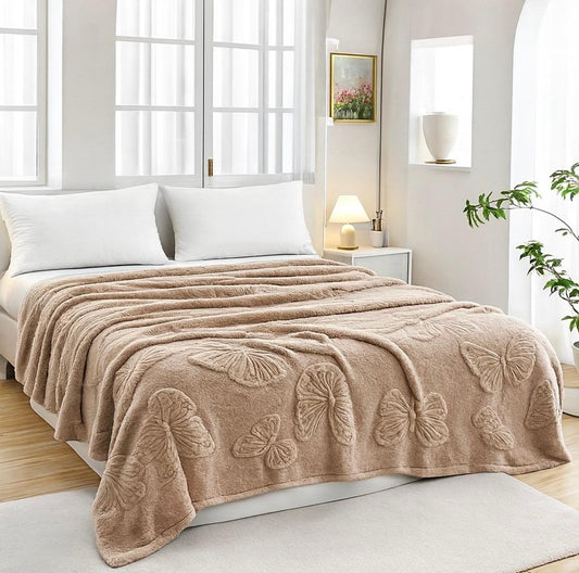 Patura Cocolino 200x230cm, cu Fluturi Gofrati, Cacao cu Lapte-M6613