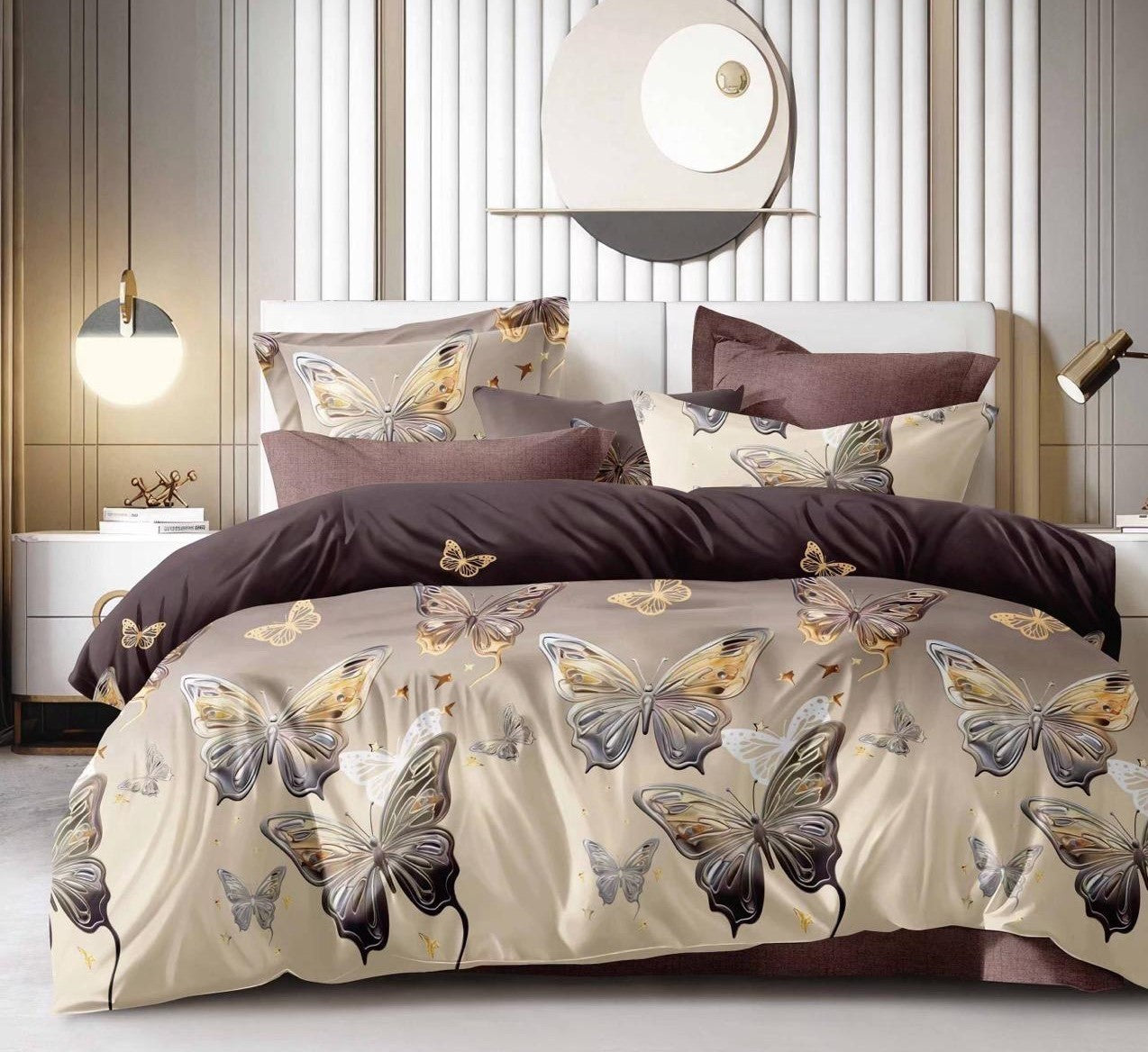 Lenjerie Pat Dublu din Finet, 6 Piese, Fluturi-D9145