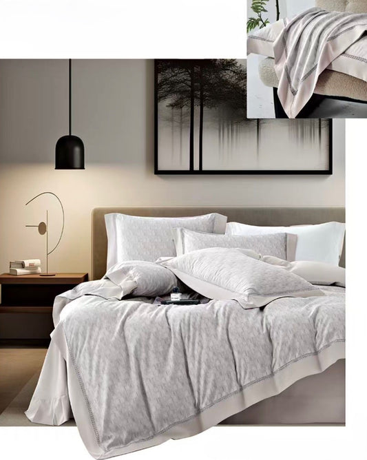Lenjerie Luxury din Bumbac Satinat Premium, 4 Piese, Gri-CF10808