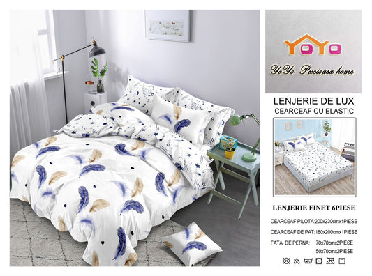 Lenjerie Pat Dublu din Finet Superior, 6 Piese, cu Elastic-YO9597