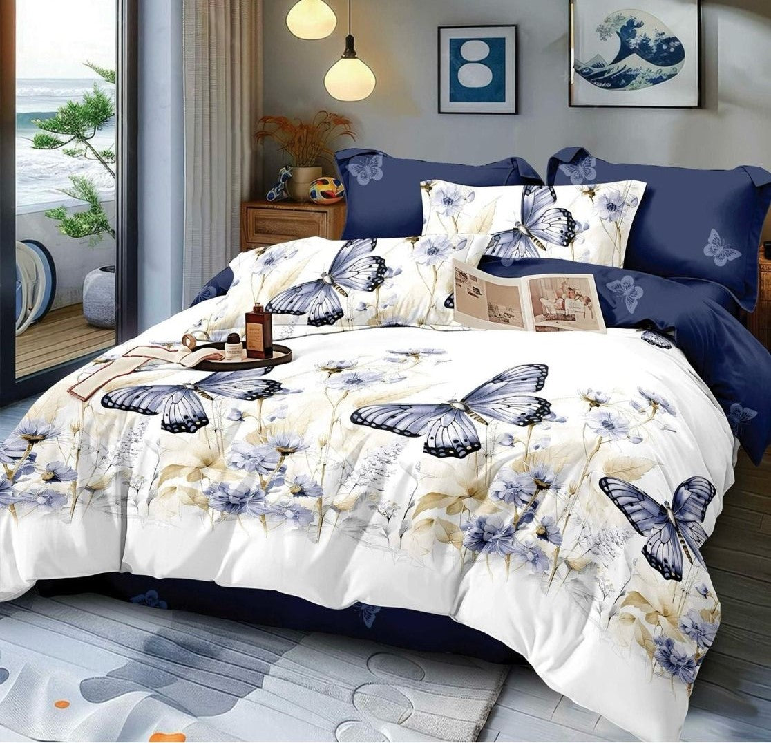 Lenjerie Pat Dublu din Finet, 6 Piese, Fluturi-D10426