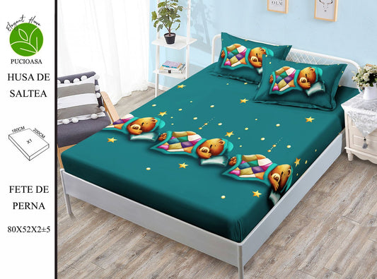 Husa de Pat cu Elastic, Din Finet, 180x200cm+2 fete de Perna-H8321