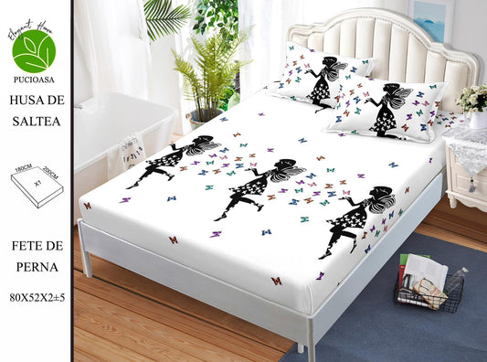 Husa de Pat cu Elastic, Din Finet, 180x200cm+2 fete de Perna-H8344