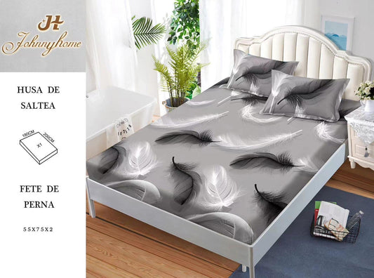 Husa de Pat cu Elastic, Din Finet, 180x200cm+2 fete de Perna-H8363