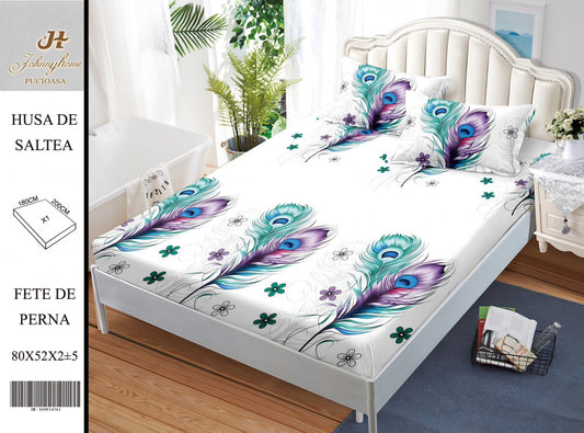 Husa de Pat cu Elastic, Din Finet, 180x200cm+2 fete de Perna-H8377