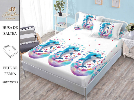 Husa de Pat cu Elastic, Din Finet, 180x200cm+2 fete de Perna-H8376