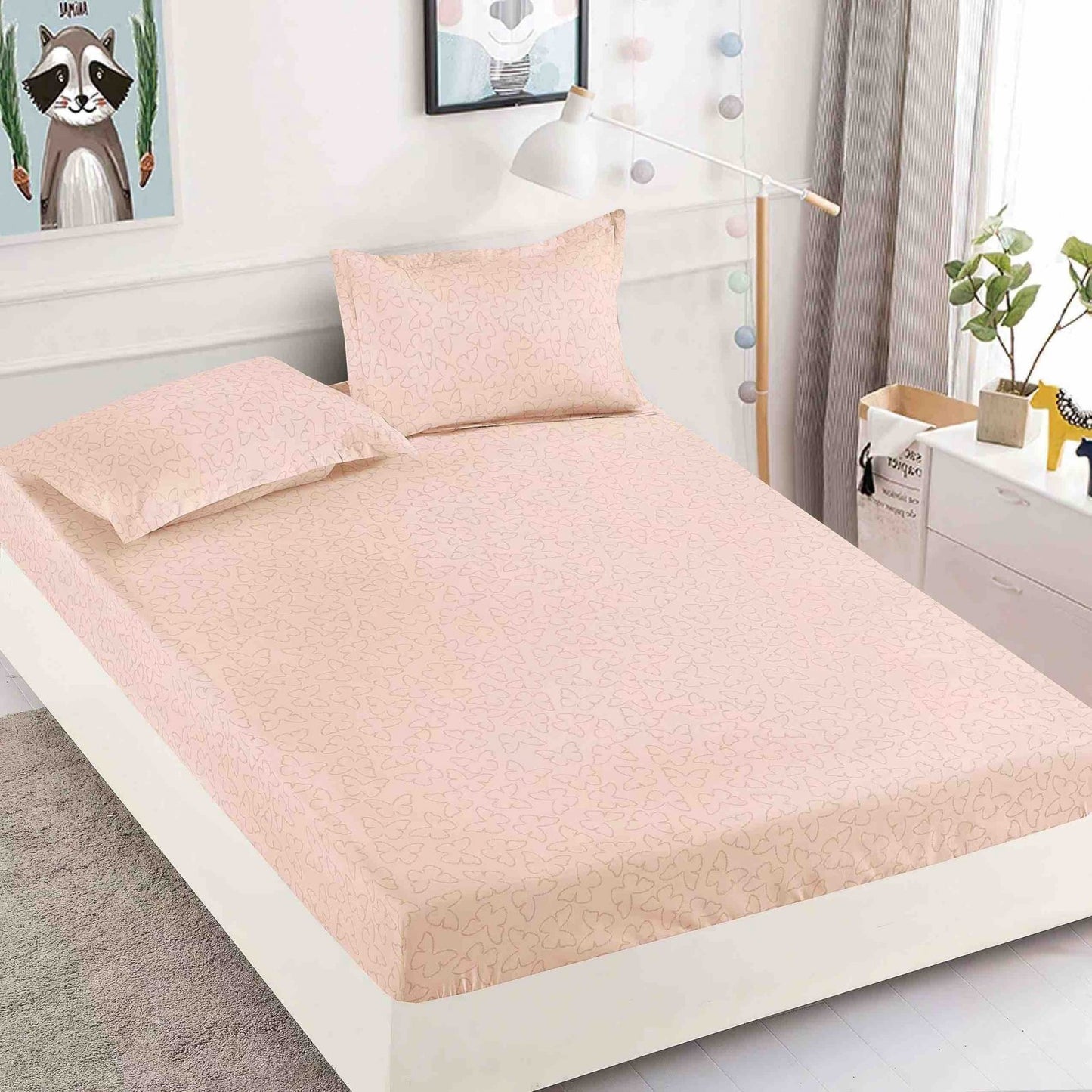 Husa de Pat cu Elastic, Din Finet, 180x200cm+2 fete de perna, Fluturasi-C7531