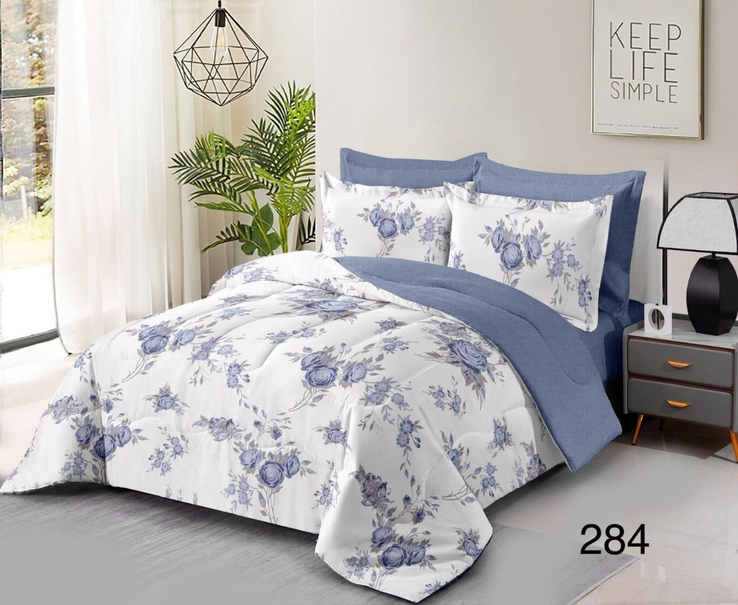 Lenjerie Pat Dublu din Finet, 6 Piese, Floricele-D9899