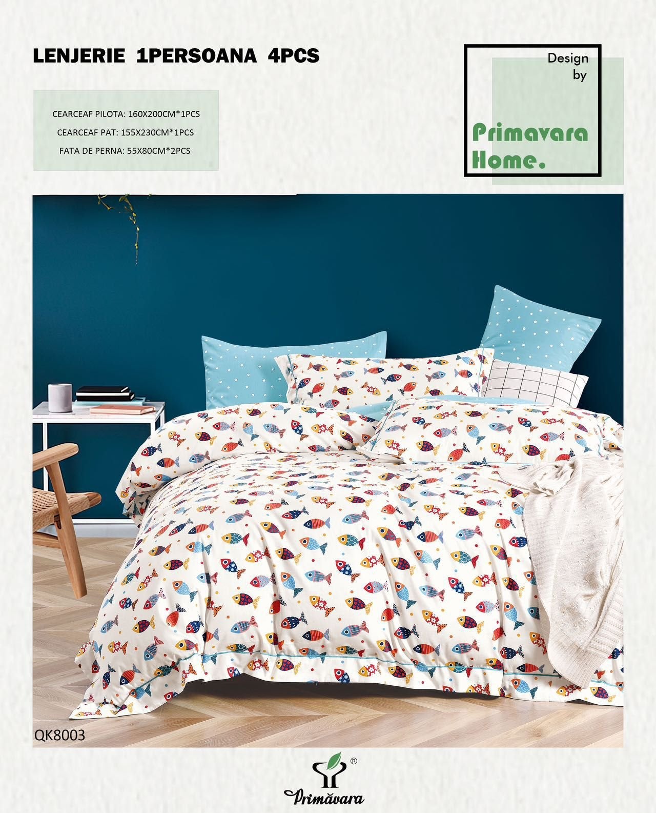 Lenjerie Bumbac 100%, 4 Piese, 1 Persoana, Pestisori-P7460