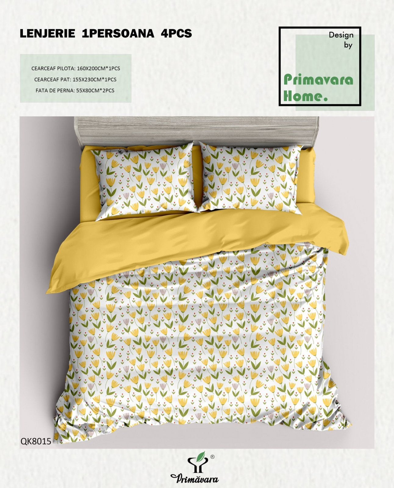 Lenjerie Bumbac 100%, 4 Piese, 1 Persoana, Floricele-P7466