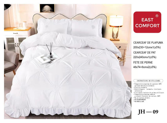 Lenjerie Bumbac Finetat Soft Touch, 4 Piese cu Inimi Brodate, Alb-D5425