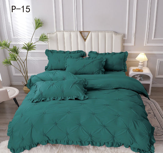 Lenjerie Bumbac 4 Piese cu Volanase si Pliuri Brodate, Verde-P5670