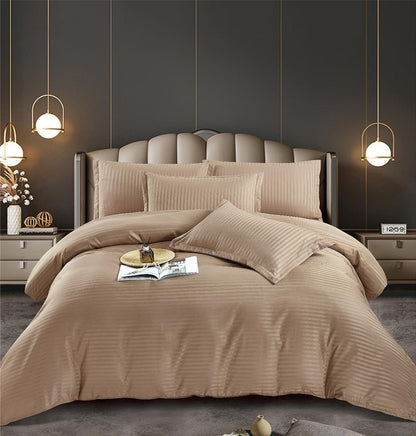 Lenjerie Bumbac Damasc Deluxe, 6 Piese, Bej-C5054