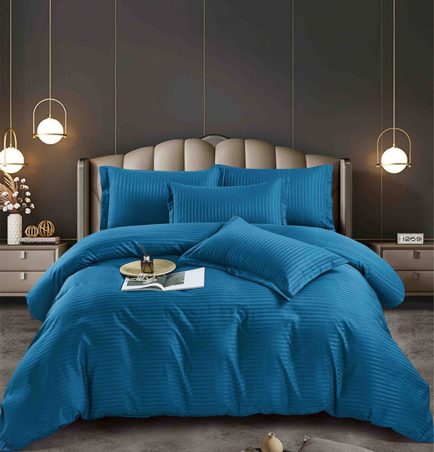 Lenjerie Bumbac Damasc Deluxe, 6 Piese, Bleumarin-C8121