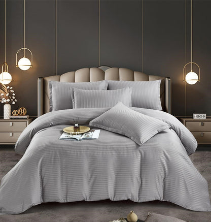 Lenjerie Bumbac Damasc Deluxe, 6 Piese, Gri Deschis-C5062