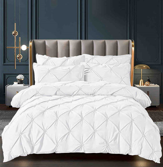 Lenjerie Bumbac Finetat Premium, Soft Touch, 6 Piese, cu Elastic si Pliuri Brodate, Alb-C6177