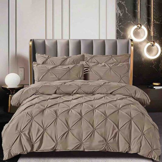 Lenjerie Bumbac Finetat Premium, Soft Touch, 6 Piese, cu Pliuri Brodate, Cappuccino-C7925