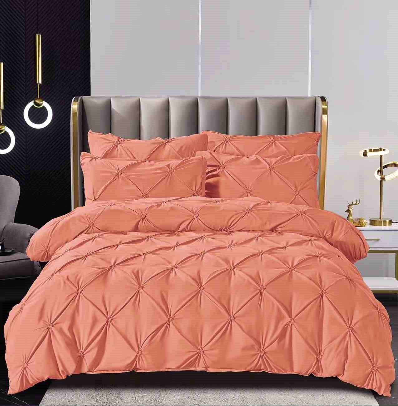 Lenjerie Bumbac Finetat Premium, Soft Touch, 6 Piese, cu Elastic si Pliuri Brodate, Corai-C6494