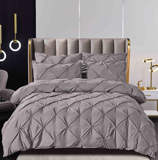 Lenjerie Bumbac Finetat Premium, Soft Touch, 6 Piese, cu Elastic si Pliuri Brodate, Gri-C6493