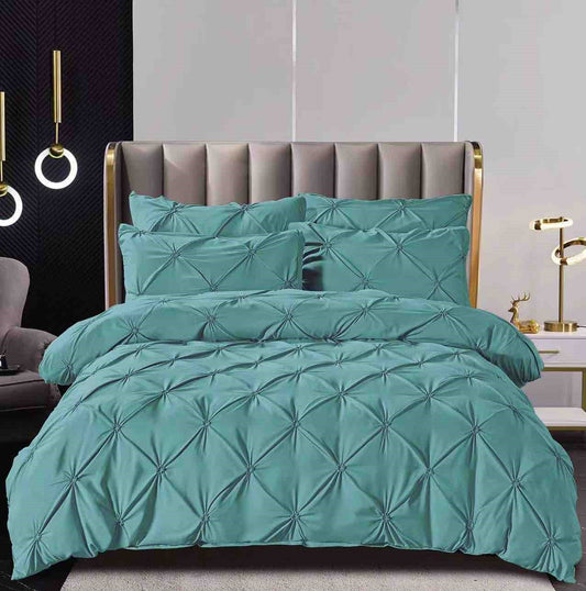 Lenjerie Bumbac Finetat Premium, Soft Touch, 6 Piese, cu Elastic si Pliuri Brodate, Bleu-C6171